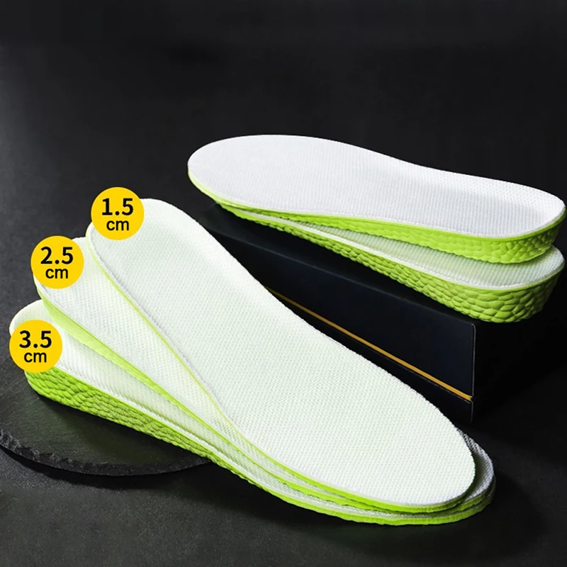 Invisible 1.5-3.5cm Increase Height Insoles Green Memory Foam Shoes Sole Pad Breathable Comfortable For Men Women Feet Care smile