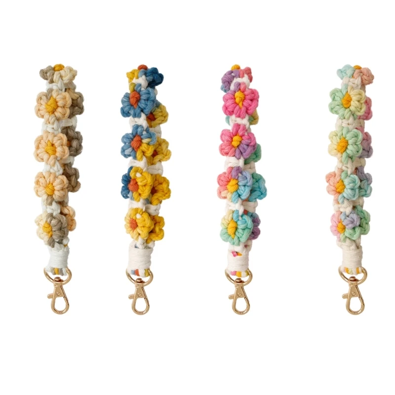 Keychain Keyring Bohemia Handmade Flower Vintage Crocheted Bracelet Gift Cute Flower Keychain Accessories Handwoven smile
