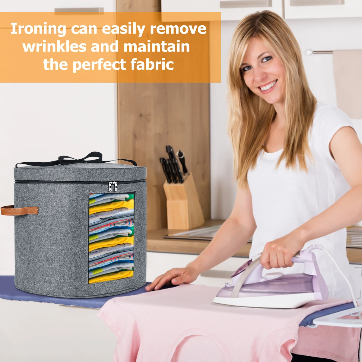 Storage Box Hat With Zippered Adjustable Shoulder Strap Felt Round Organizer Travel Case Storage Bins Home Accessories Man Women smile