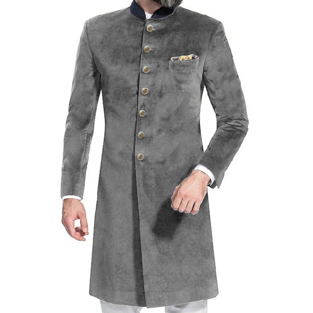 New Only Blazer 1PCS Men's Suit Stand Lapel Long Costume Veet Single Breasted Pieces Party Blazer Homme Tuxedo Popular Wedding smile