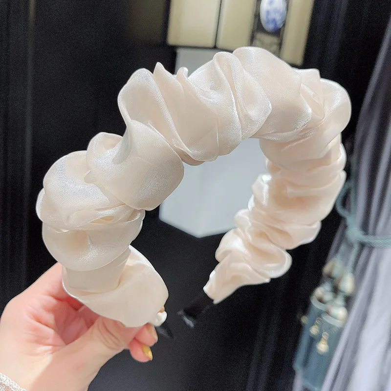 Ruched TwinkLei Vintage Organza Fold Headband for Women Korean Girls Bezel Hair Hoop Spring Summer Headwear Hairband Accessories smile