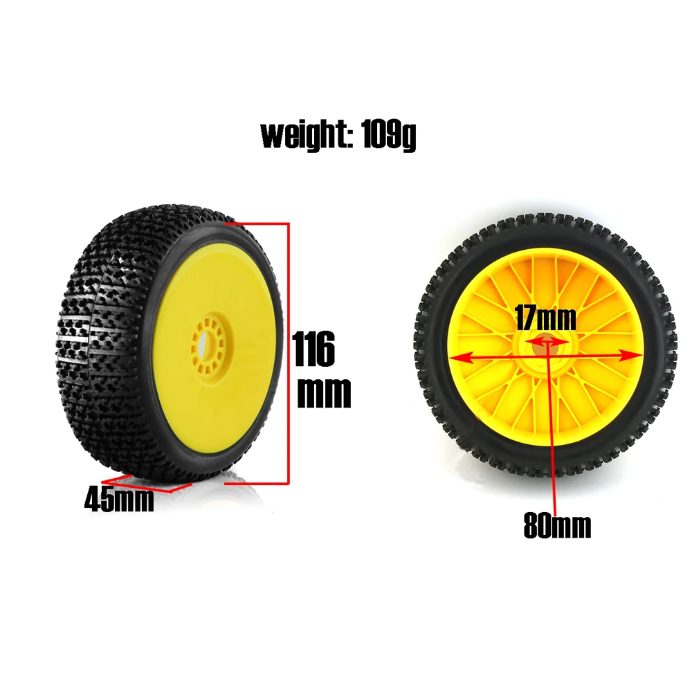 4PCS 1/8 RC Racing Car 116mm *45mmOff Road Buggy Tires Wheel 17mm Hex Hubs for HSP Jingshang MP10 Feishen Hongnuo generic R81