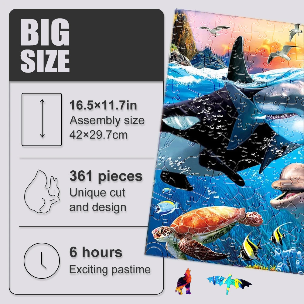 Dolphin Whale Shark Fish Animal Wooden jigsaw Puzzle Adult Children's Educational Toys Holiday Gift Underwater World