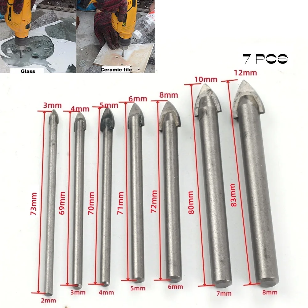 2025 4/6/7 Pcs Glass Marble Porcelain Spear Head Ceramic Tile Drill new Bits Set Spade Drill Bit 3/4/5/6/8/10/12mm