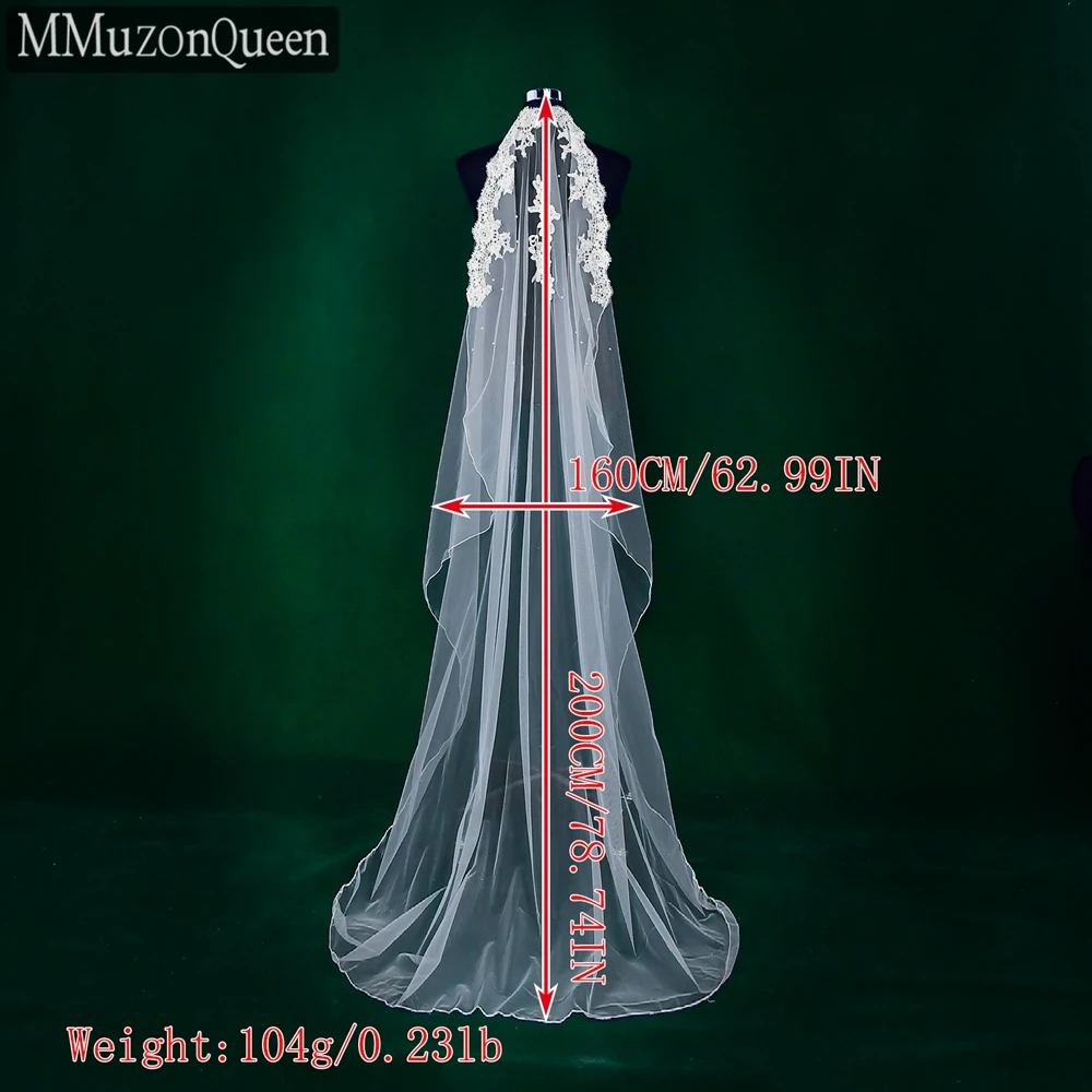Beaded Lace MMQ M17 Bridal Veil White/ ddmysmile Solf Tulle One Layer Pearls Wedding Bride Veil With Comb Woman Accessories Smile White/