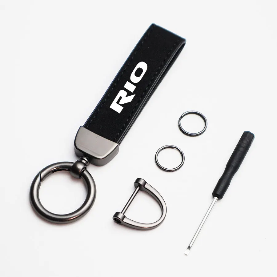 High-Grade Leather Suede Keychain Car new Sport Key Ring With Horseshoe Buckle For 2025 Kia Rio Styling Accessories