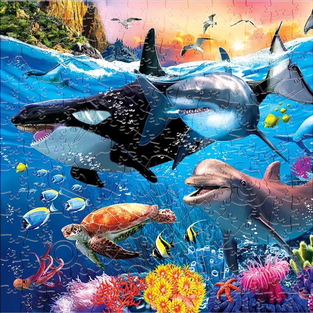 Dolphin Whale Shark Fish Animal Wooden jigsaw Puzzle Adult Children's Educational Toys Holiday Gift Underwater World