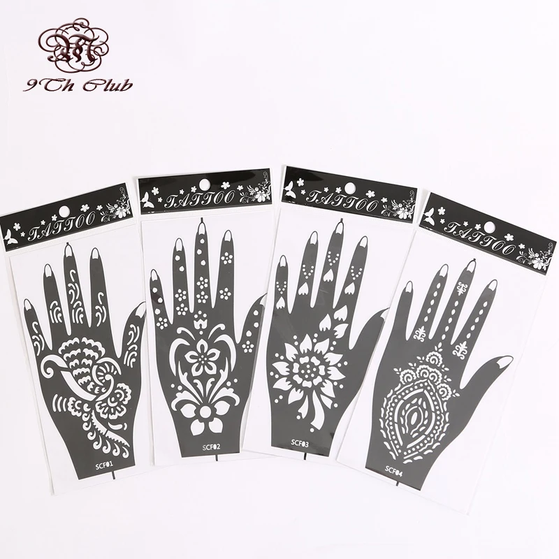 Pair Henna 1 (2Pcs) Hand Tattoo Stencil,Flower Glitter Airbrush Mehndi Henna Tattoo Stencils Templates For Body Paint 20*11Cm ddmysmile Smile () 20*11