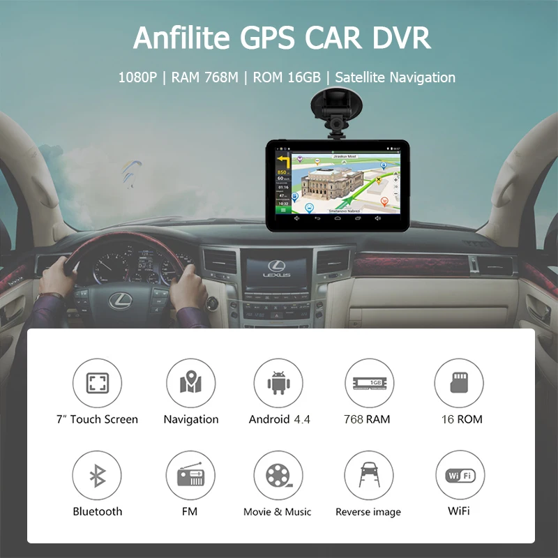 inch Capacitive screen 7 Android car GPS Navigator Quad Core 1G+16GB car DVR dash cameras 1080P recordeer smile 1G+16GB