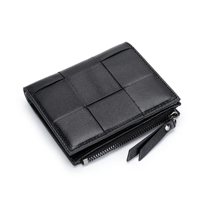 Bifold Soft Leather Sheepskin Wallet Genuine Leather Ladies Zipper Weave Purse Short Women Wallet Designer Dropshipping smile