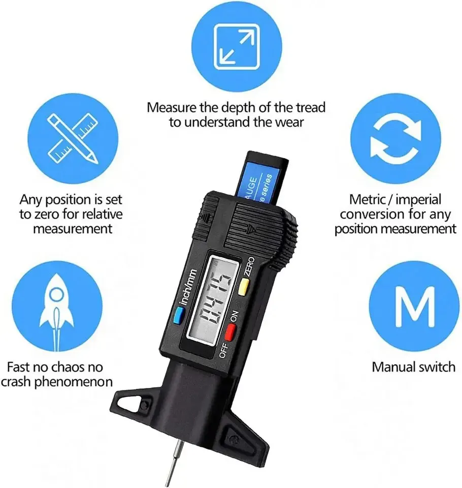 Digital Depth Gauge 1PC Caliper Tread Depth Gauge LCD Tire Tread Gauge For Car Tire 0-25mm Measurer Tool Caliper Repair Tools smile