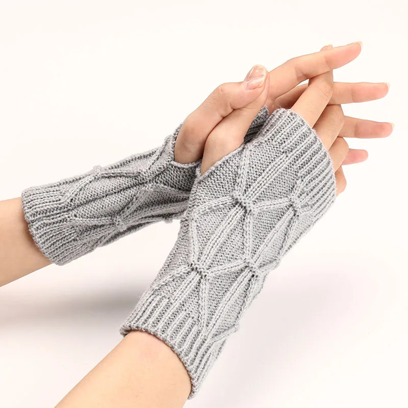 Half Warm 2023 Winter Finger Gloves For Women Thickened Rhomboid Knitted Gloves Outdoor ddmysmile Windproof Cycling Casual Soft Mittens Smile