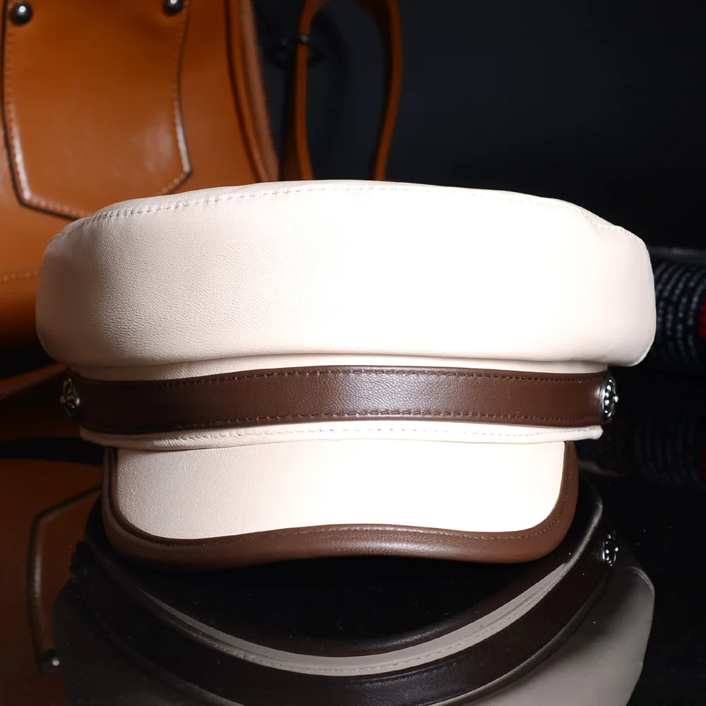 Cap Real Women's Leather Ladies Genuine Leather Beige Military Casual Newsboy Beret Army Navy Caps/Hats smile