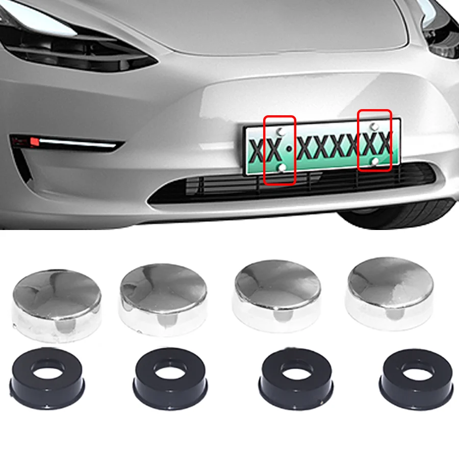 Wooeight 2025 4Pcs Sier /Black ABS Chrome License Plate Frame Screw Nut Caps+Bolt new Cover Set For Car Truck Motorcycle
