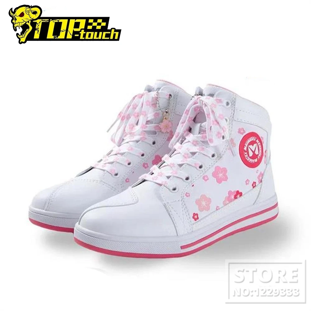 Boots Women Breathable Motorcycle ddmysmile Motorcycle Shoes Casual Botas Moto Motorbike Boots Reflective Shoe Laces Street Racing Boots Smile
