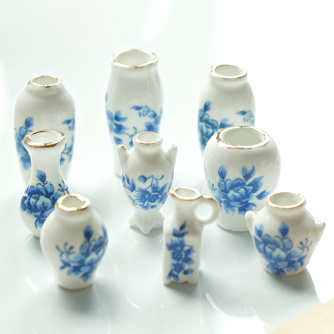 1 Pcs, Mini Blue Ceramic Vase, Decorative Vase, Doll House Ceramic Vase, Cute Mini Desktop Decoration, Vintage Home Decor