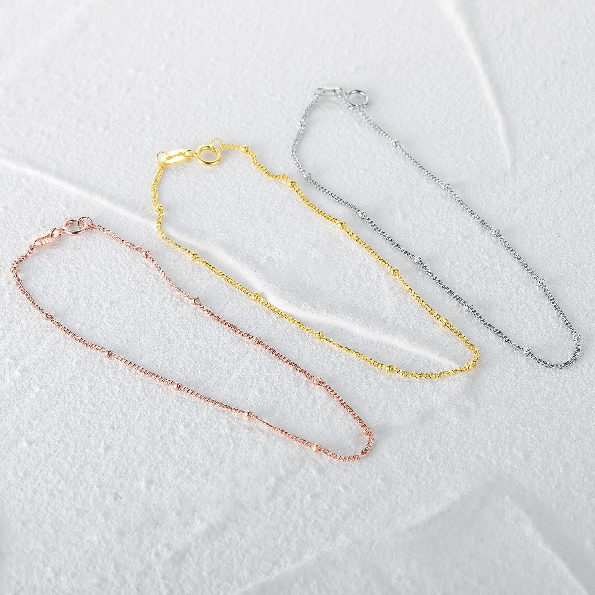 Aide Heart 925 Sterling Silver Small Beads Thin Chain Bracelets For Women Minimalist 18K Gold Bracelet Party Jewelry Accessories