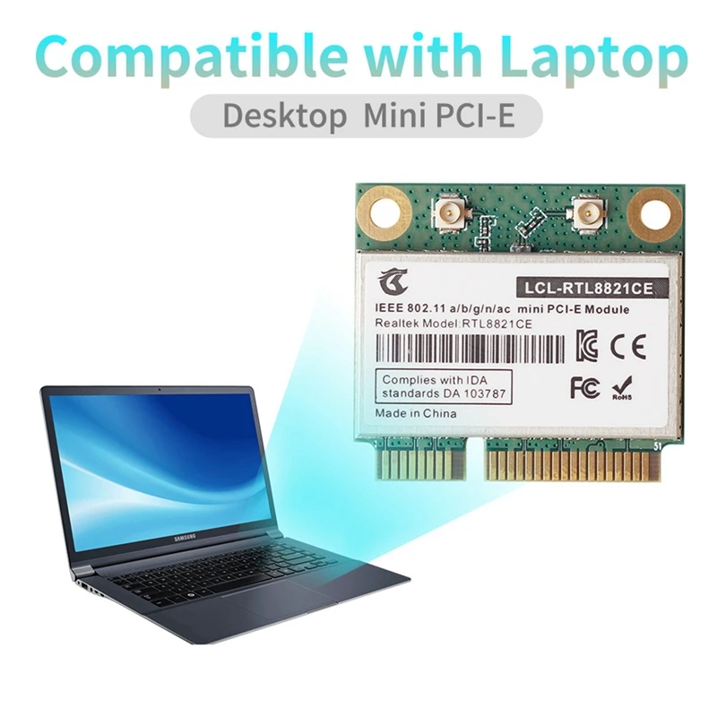 AU42 -RTL8821CE 802.11AC For Bluetooth 4.2 433Mbps 2.4Ghz/5Ghz Dual Band Mini Pcie Wifi CARD RTL8821 Support Laptop/PC