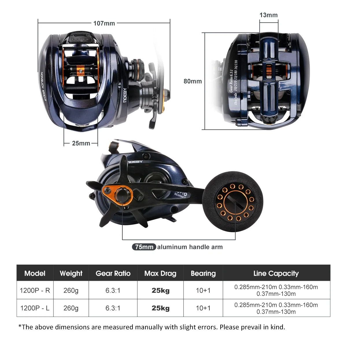 ddmysmile New Baitcasting Noeby Inshore Fishing Reel Full Metal Body 25Kg Max Drag 6.31 Rear Ratio Big Game Saltwater Fishing Reels Smile