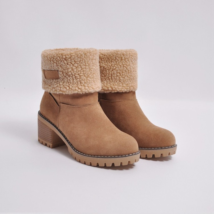 Cross border women's shoes 2023 snow boots women's middle heel suede warm European and American style Martin boots cotton boots two on women