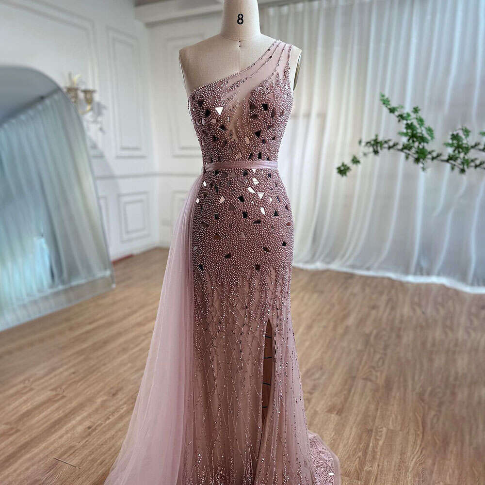 Purple Serene Hill One Shoulder High Split Beaded Evening Dresses Gowns For Formal Ocn LA Customized Mal