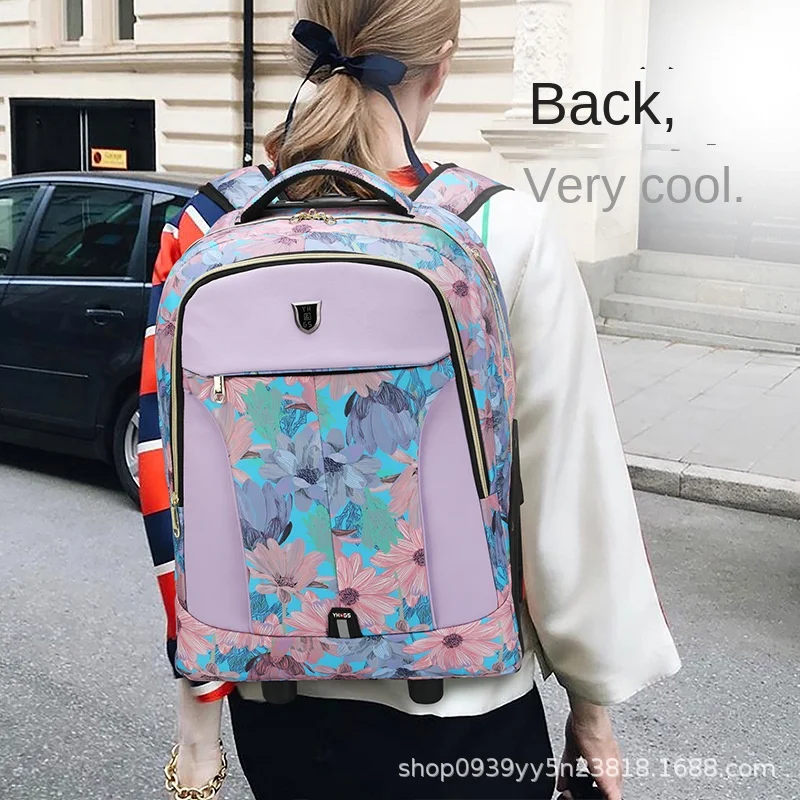Trolley Backpack Junior and Senior High School Bull Wheel Luggage Easy Stair Climbing Mute Trolley Case Schoolbag One Piece Drop