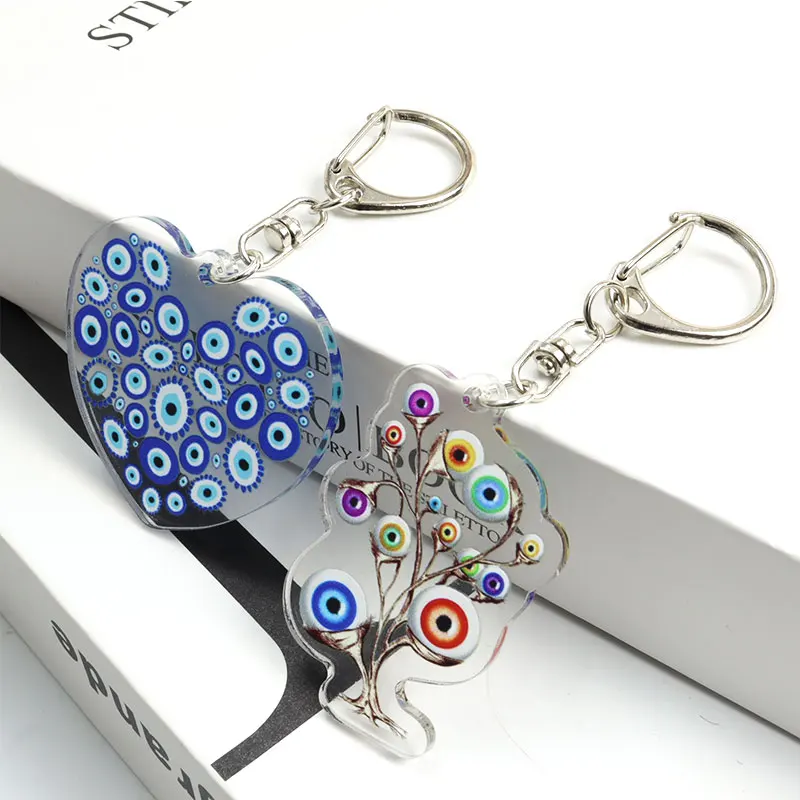 Blue ddmysmile Evil Eye Turkish Hamsa Hand Acrylic Keychain Mysterious Eyes Fatima Hand Keyring Bag Keys Pendant Men Women Jewelry Amulet Smile