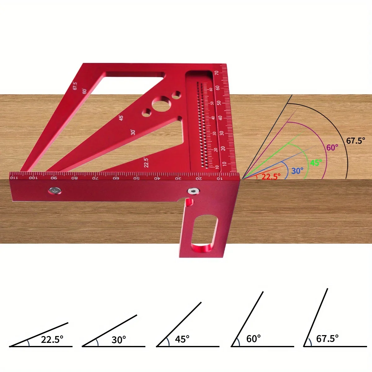 22.5/30/45/60/67.5/90 Degree Aluminum Alloy 2025 Square Ruler Protractor, Multi-Angle 3D new Measuring Ruler, Engineer Carpenter Crafting
