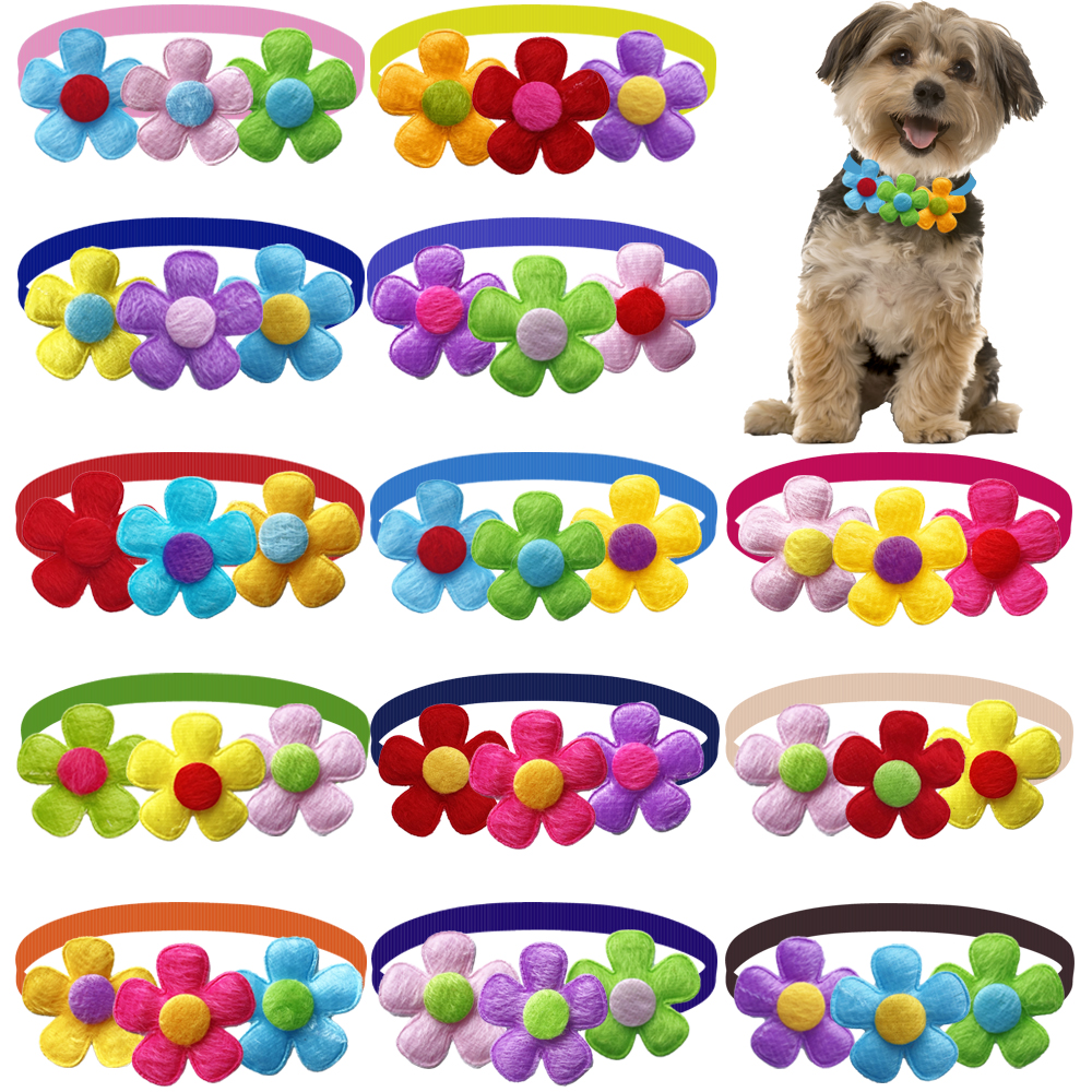 Update 50/100 Pcs New Pets Grooming Supplies Spring Flower Style Puppy Dog Collar Ties Accessories Cute Dogs Bow Tie Necktie