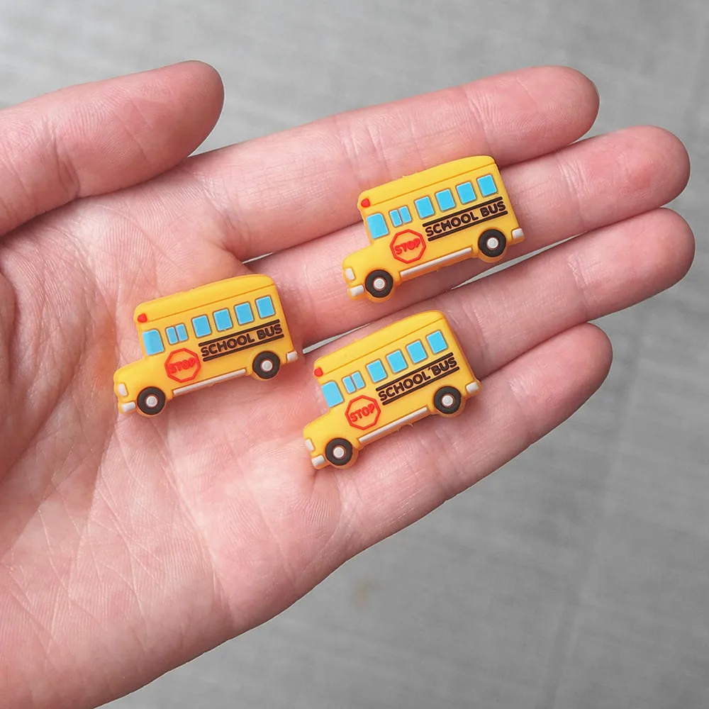 Chenkai 10pcs School Bus Shaped Beads Baby Silicone Teething BPA Free Infant Chewable Dummy Necklace Pacifier Toy Accessories