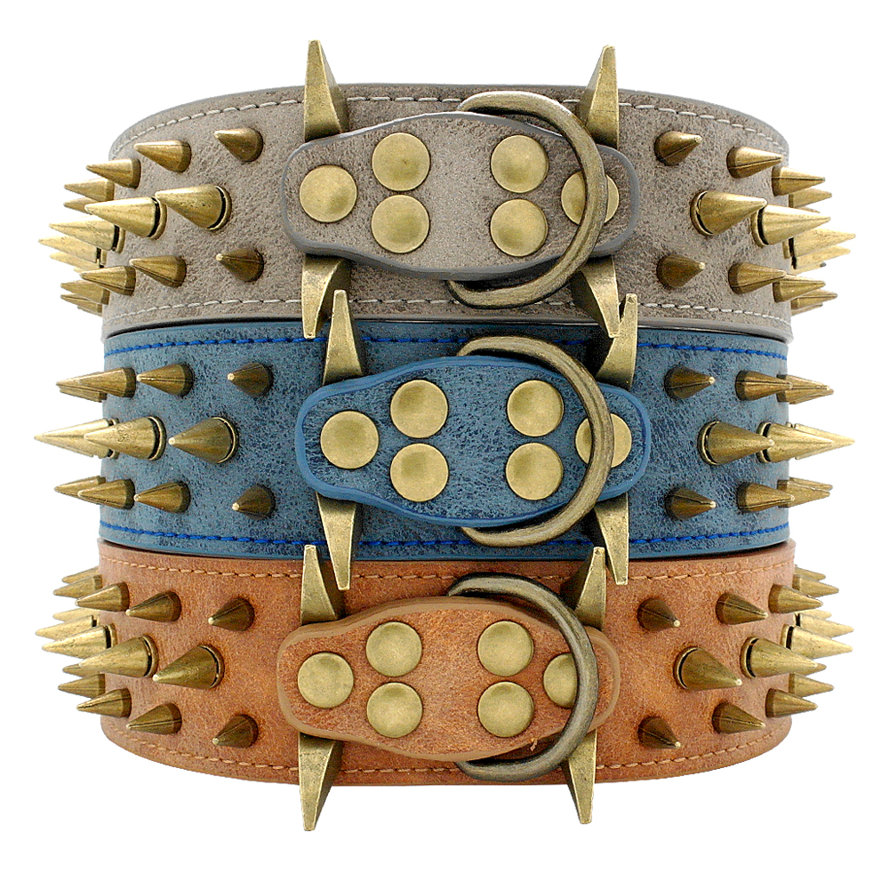 Cool Dog Collar Spiked Studded Leather Pet Dog Collars Pitbull Bulldog Collar Perro For Medium Large Dogs Boxer German Shepherd