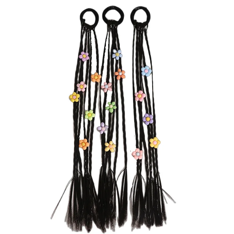 Tiny Kids Spot 1PCS Flower Love Wigs Ponytail Headbands Rubber Bands Baby Girls Hair Bands Headwear Kids Hair Accessories Lovely smile