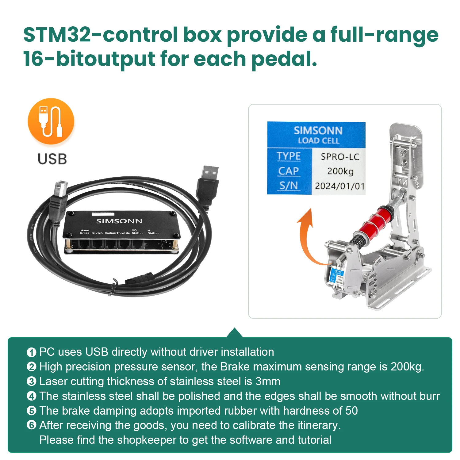 SIMSONN NEW PRO Pedals Sim Racing Pedals PC Racing Simulator Pressure Sensor Load Cell HE Hydraulic Pedal for Pc Cockpit Pedal