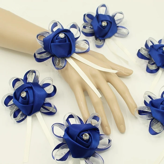 Wedding Flower Lovegrace Artificial Bridesmaid Bracelet Flower Silk Roses Blue Sister Bracelet Bridesmaid Party Prom smile