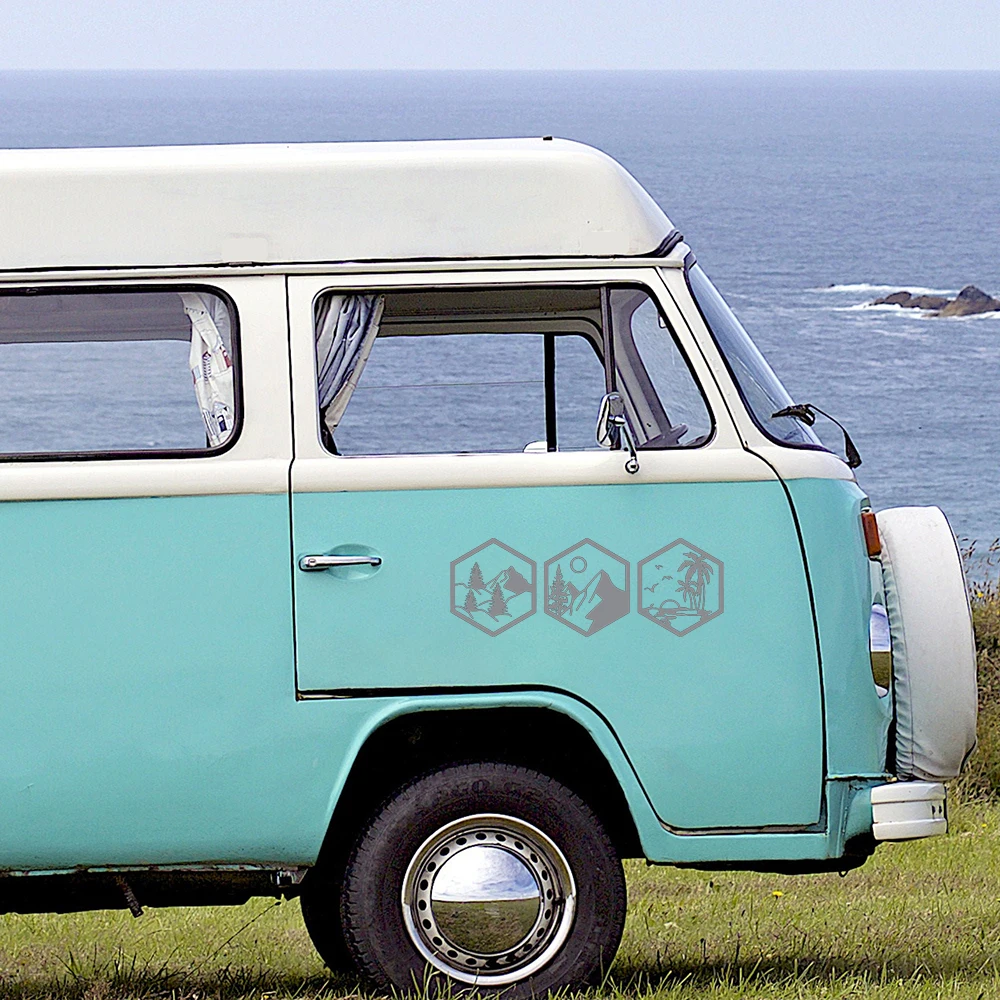 Sun Scene Mountain Wave Car ddmysmile Stickers Camper Motorhome Decor Vinyl Decals Accessories Die Cut Tunning Parts Smile