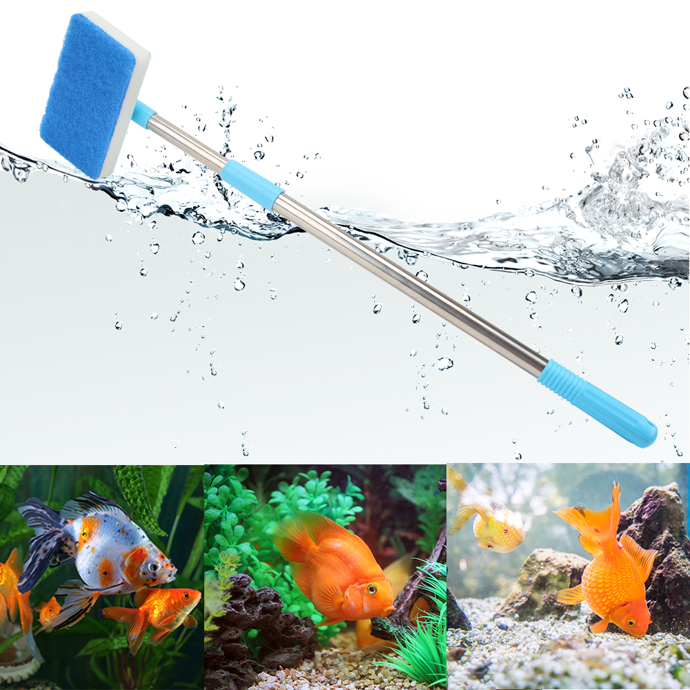 Cleaner Scrubber Aquarium Fish Tank Glass Window Algae 180° adjustable Double-Sided Sponge Cleaning Brush Super Long Handle
