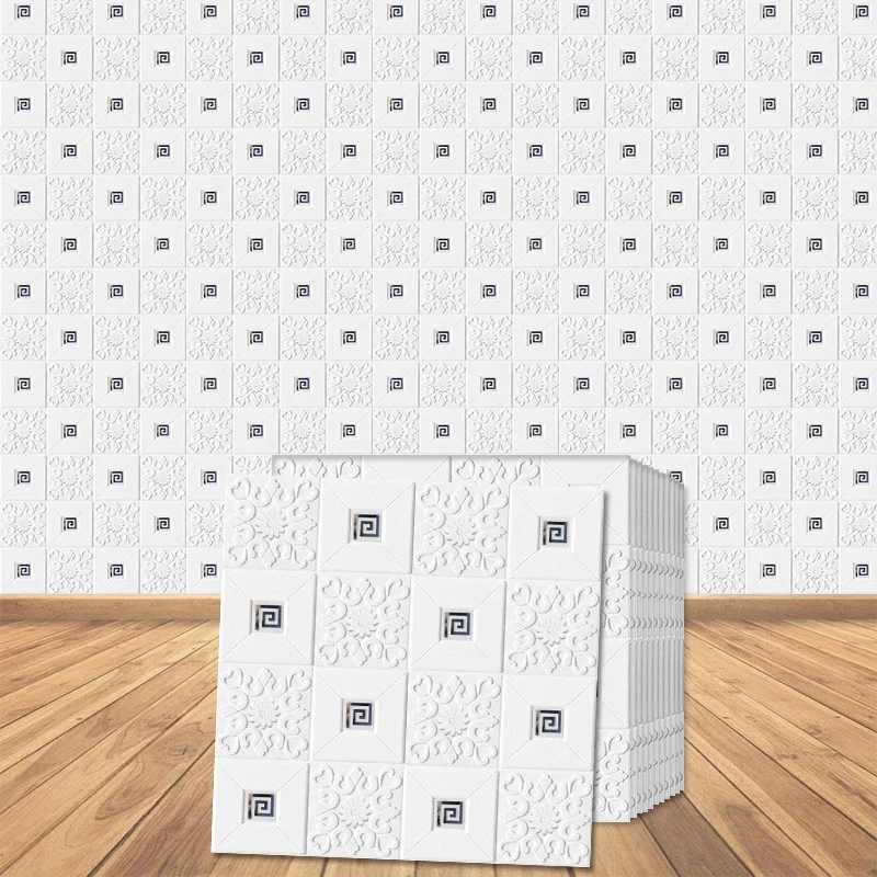 Stereo Wall 3D Foam Stickers Ceiling ddmysmile Panel Roof Decal Self Adhesive Mirror Sier Gold Decor Living Room Children 70X70cm Smile