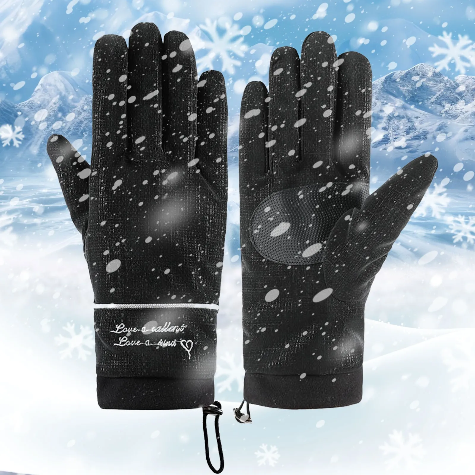 Snowboard Ski Gloves Winter For Women Black Pink Non-Slip Touch Screen Windproof Warm ddmysmile Fleece Gloves Thicken Snow Sports Gloves Smile