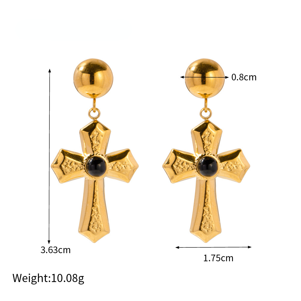 Minimalist Fashion Designer Tiger Eye Stone Black Agate Cross Earrings and Earrings for Women Titanium Steel Polished 18K True Gold Jewelry