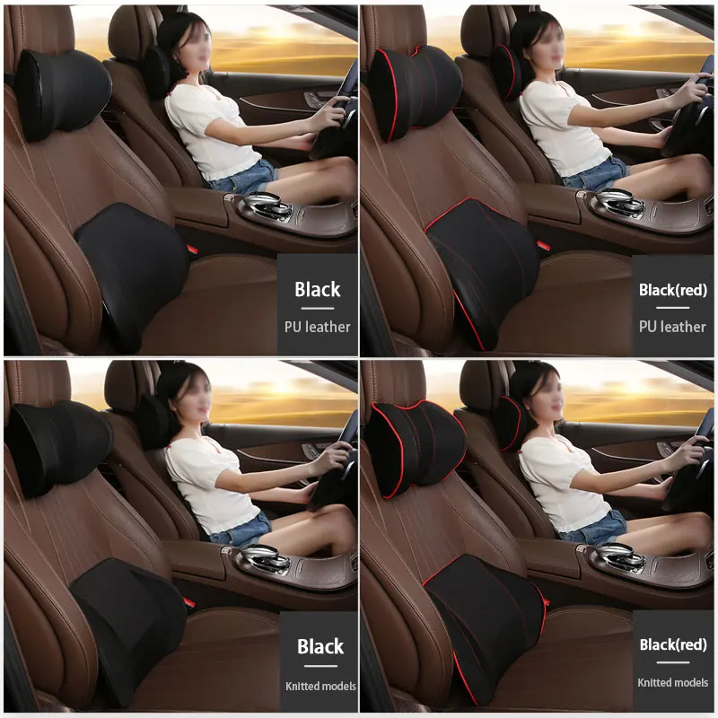 Neck Pillow Car Black PU Leather Auto Headrest Support Rest Pillows for Travelling Car Headrest Neck Support Accessories smile