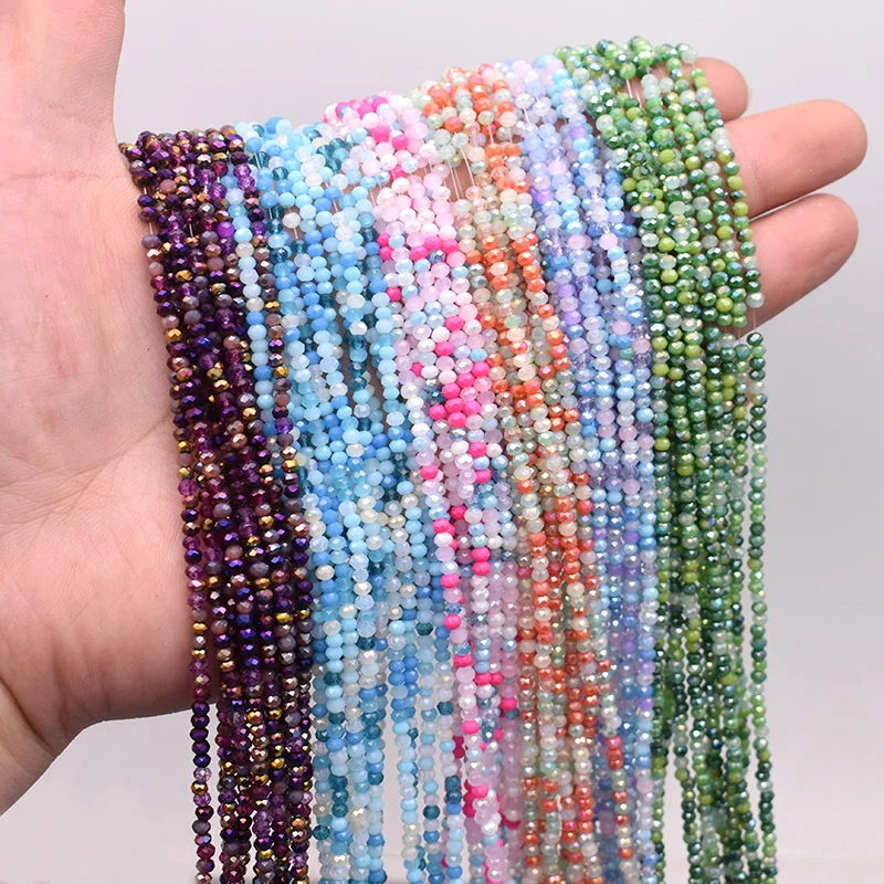 Mixed-color 2mm About 162pcs Rondelle Faceted Crystal Glass Beads Seed Round Loose Spacer Beads for Jewelry Making DIY Necklace