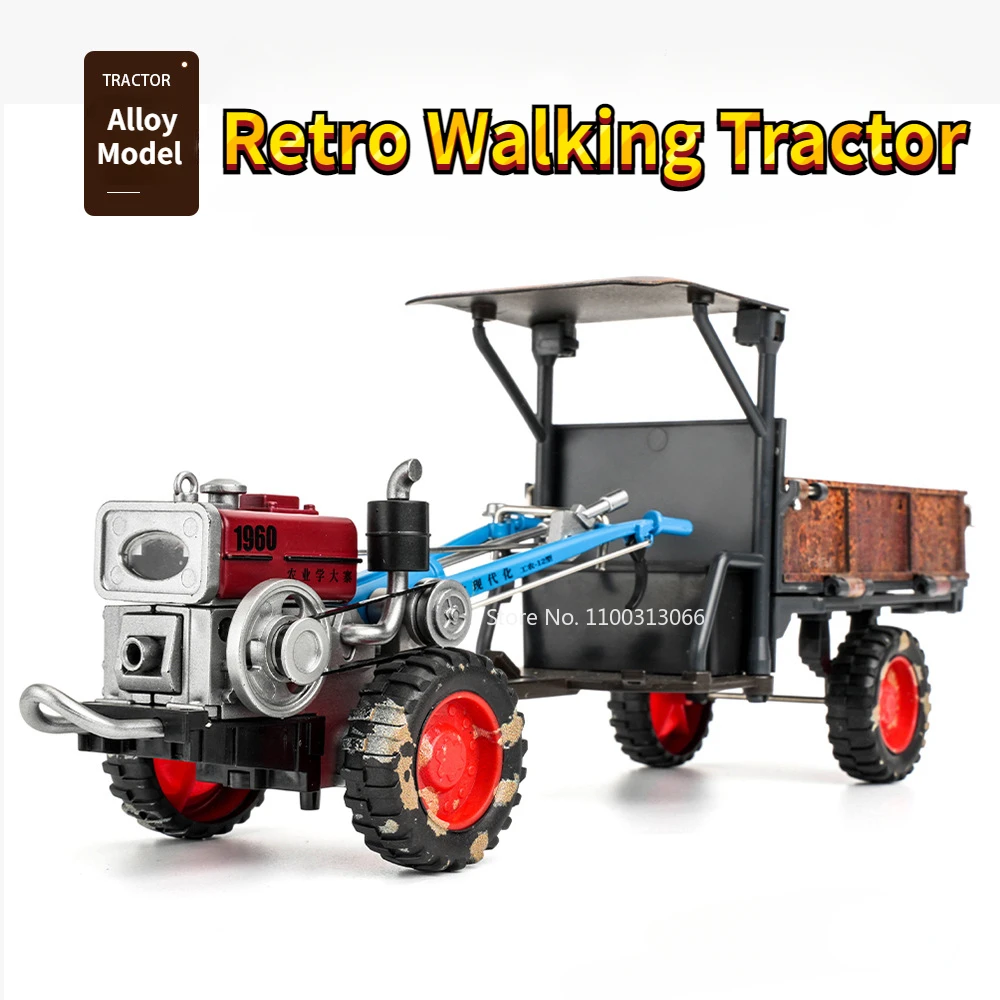 Walking Tractor Car Alloy Toys Model Metal Diecasts Rubber Tire Vehicle Model Retro Vintage Tractor Cars for Boy Birthday Gifts