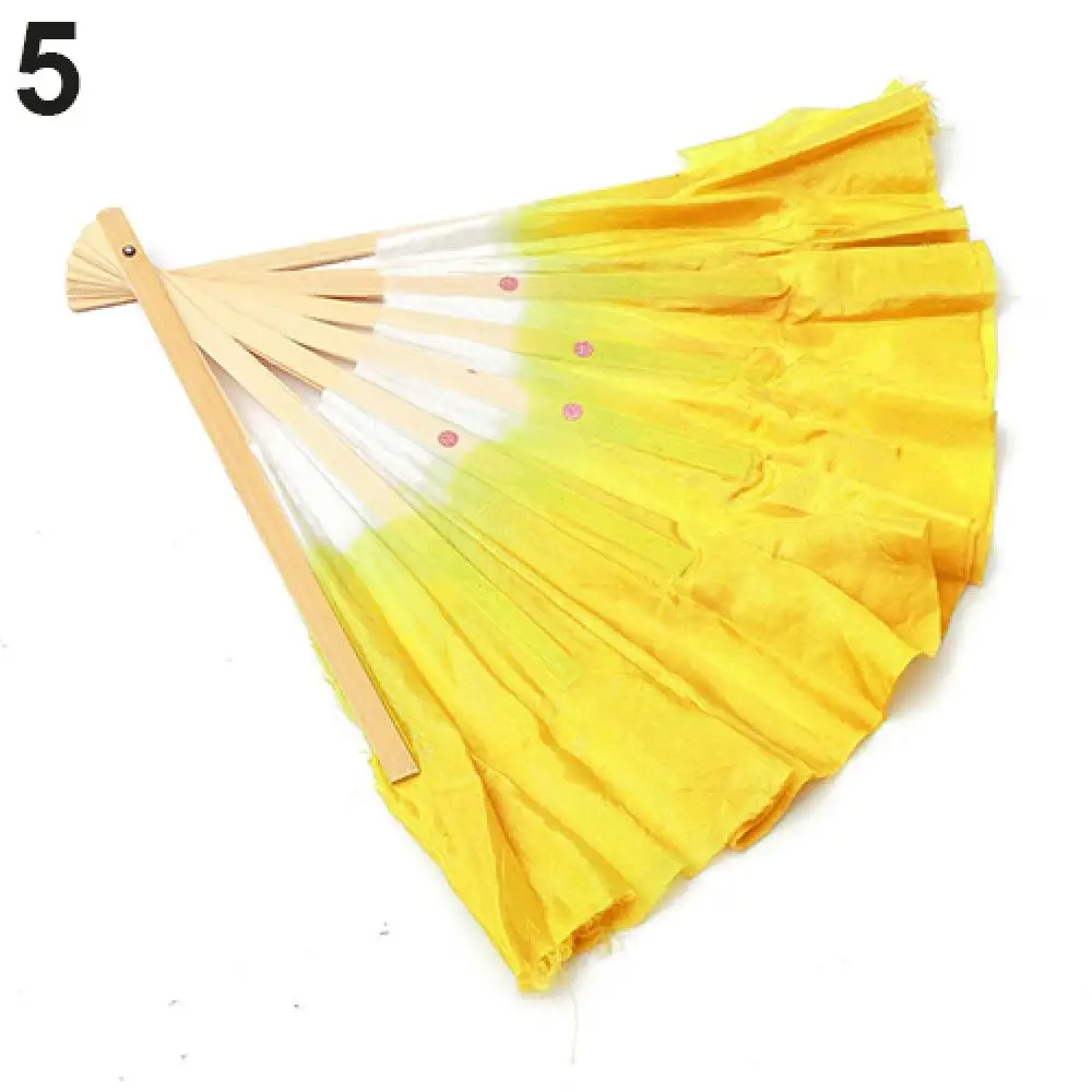 Dancing Fans Chinese Yangko Bamboo Handle Artificial Two-sided Silk Folk Art Belly Dancing Fan Gradient Color Practice Fans smile