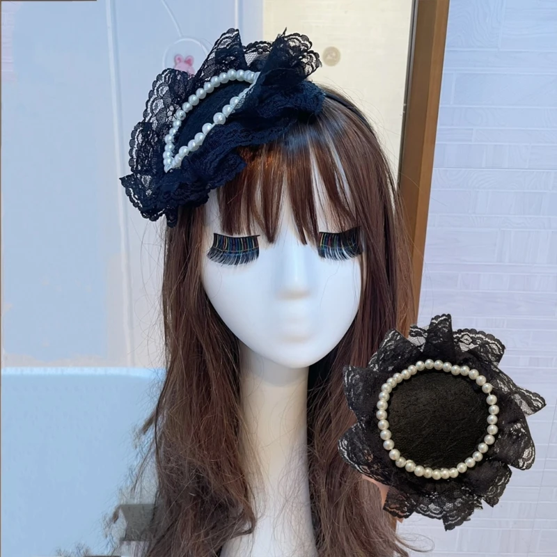 Pearls Headband Fascinator ddmysmile Vintage For Tea Party Wedding Costume Lace Pillbox Wedding Headwear Mrs. Maisel Drop Shipping Smile Mrs.