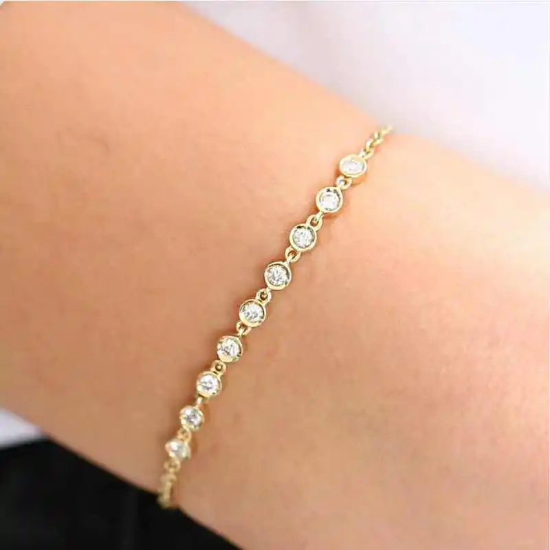 Moissanite Bezel Lnngy 3MM Bracelet Sterling Sier Adjustable Chain Bracelets for Women 2023 Trend Multilayer Wrist Jewelry smile