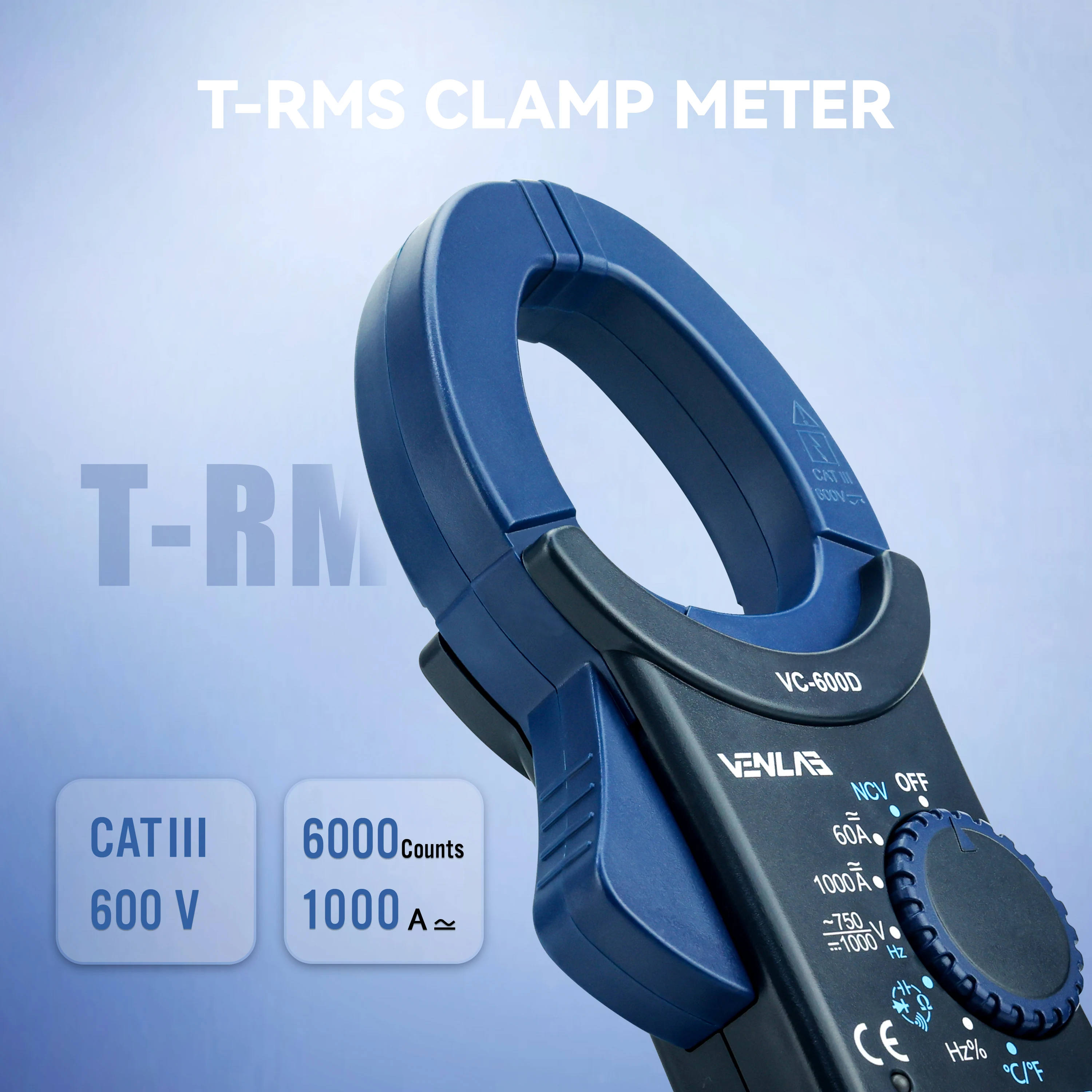 1000A T-RMS Large Digital Clamp Meter 6000 Counts AC/DC Current Amp Meter, Multimeter Voltage Tester Auto-ranging