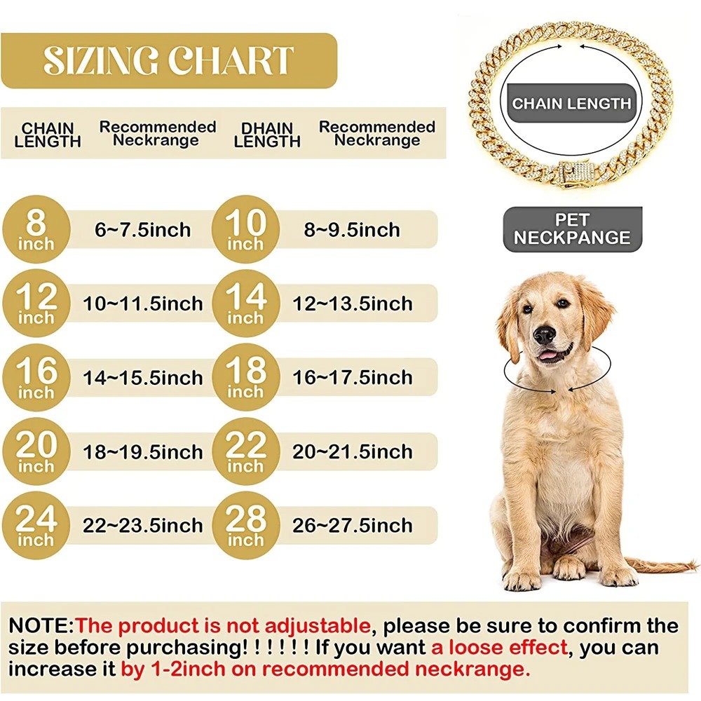 Gold Dog Cuban Chain k Choke Collar for Small Medium Large Dogs Cats Pet Jewelry Necklace Accessories
