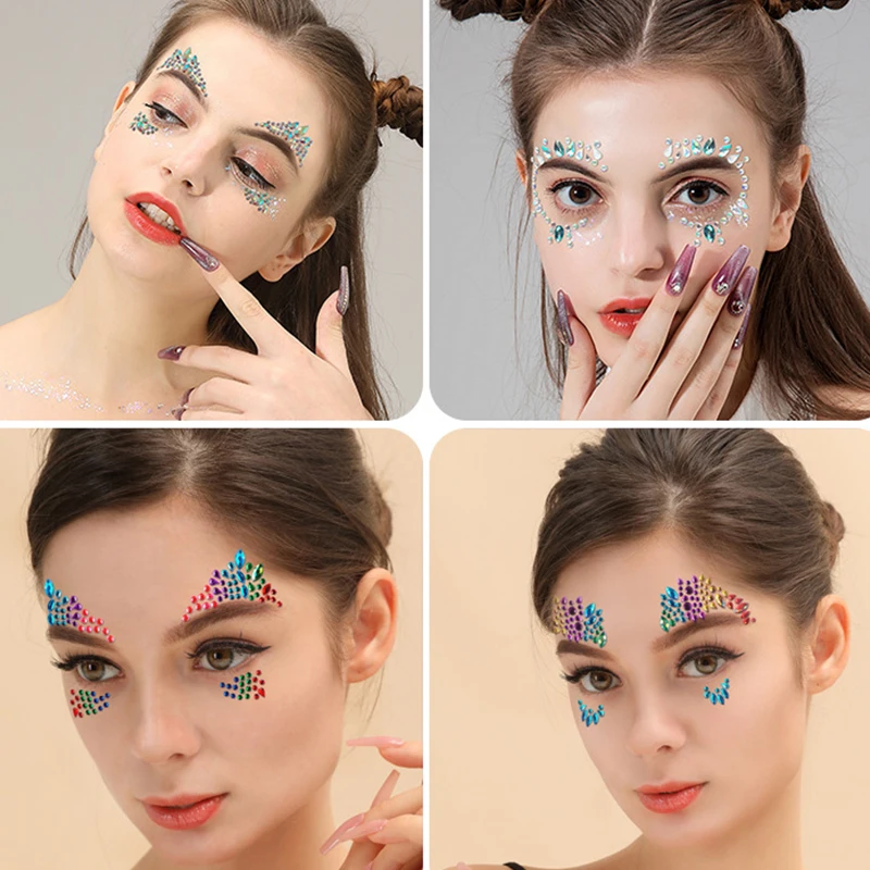 Sexy Face Tattoo 3D Sticker Glitter Dias Temporary Fake Tattoo Gypsy Festival Christmas Party Eyes Body Jewels Tatoo Sticker smile