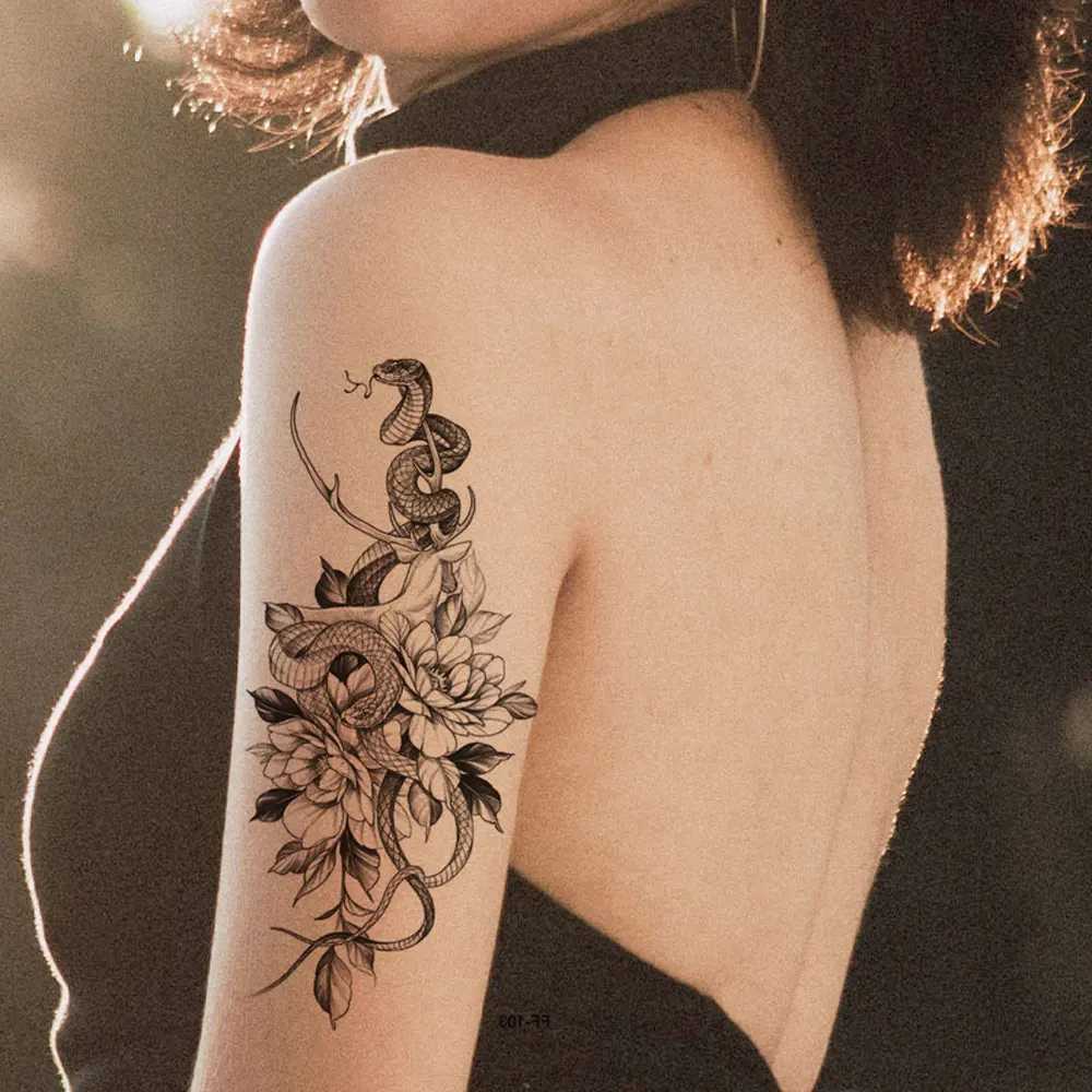 Hand drawn colorful flower tattoo stickers waterproof snake flower temporary tattoos female fake tattoos W241109