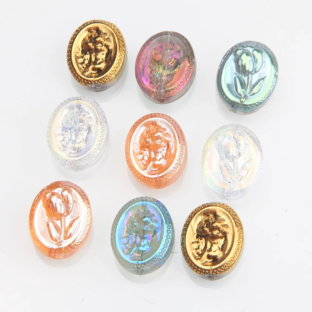 Roses Tulip Oval 20pcs Flower Beads AB Color Bead Charms for Jewelry Making Bracelet Necklace DIY Handmade Findings 15*19mm smile 15*19mm